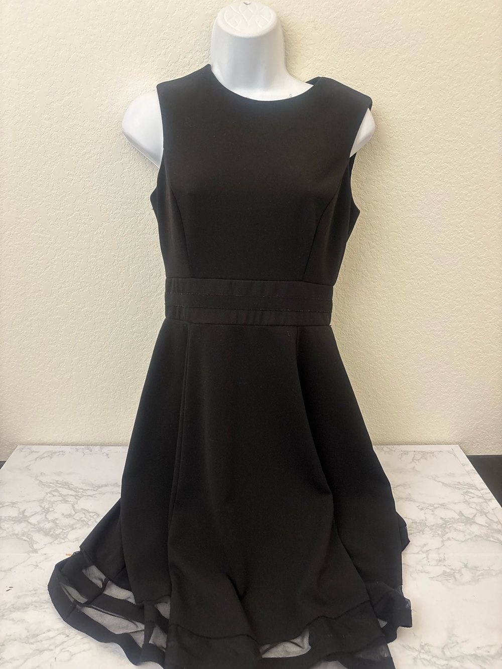 Calvin Klein Gray Sleeveless Fit and Flare Dress Pick Stitch Size 4 Back Zip